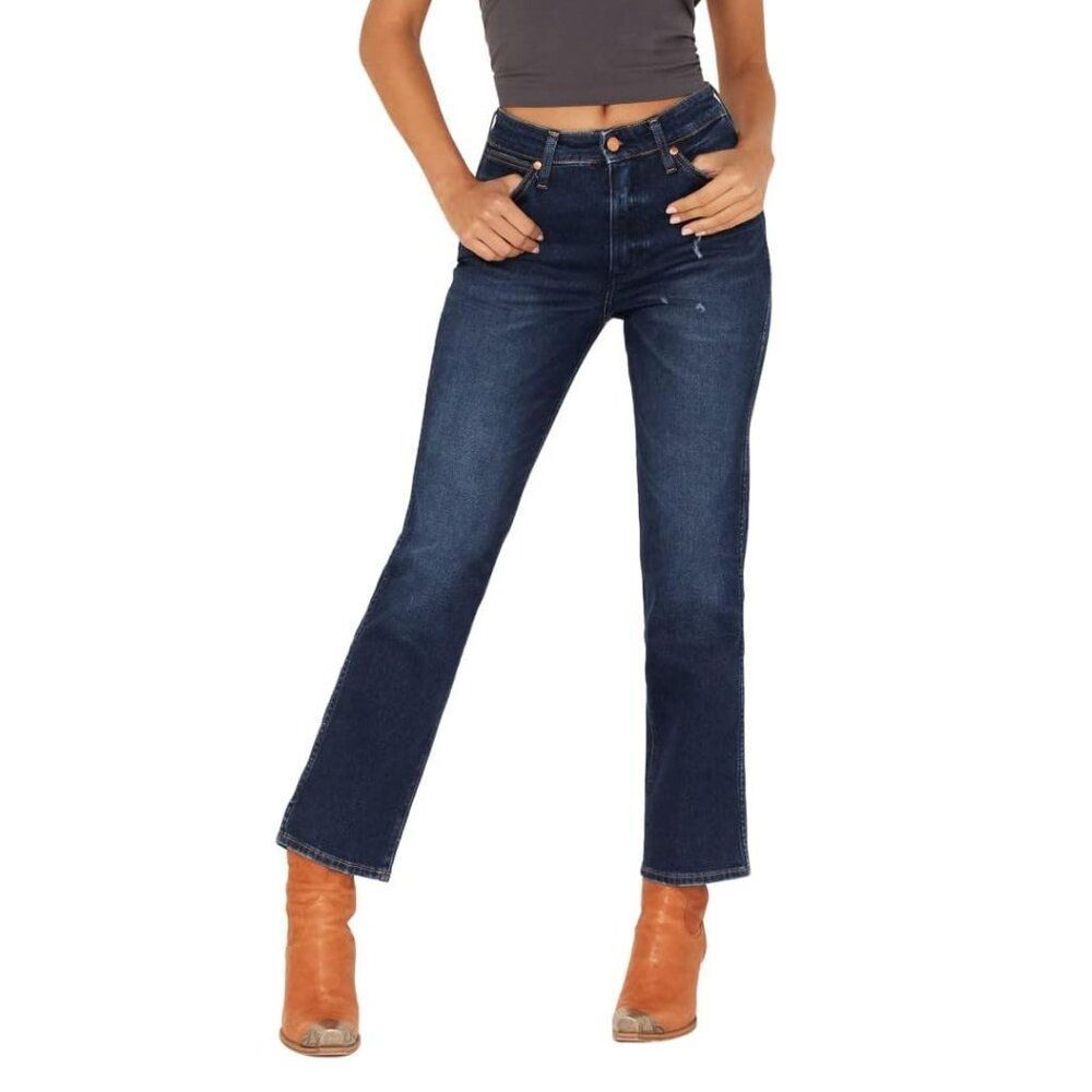 Wrangler Wild West 603 High Rise Straight Jeans Stretch Blue Size 26x28 Cropped